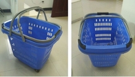 Blue Large Capacity Shopping Basket With Wheels , Aluminum Handle Trolley Basket