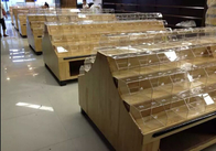 Double Sided Supermarket Wooden Store Display Racks / Wooden Retail Shelving With Acrylic Box