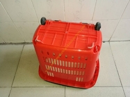 Durable Plastic Folding Red Shopping Hand Basket With Wheels /  Trolley Basket For Shop