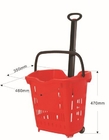 Plastic Grocery Wheel Shopping Basket  / Custom Color Rolling Laundry Basket 40 Litres