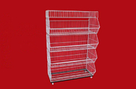 Collapsible Metal Wire Storage Baskets , Mobile Tiered Wire Basket Display Shelf