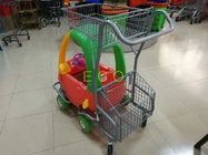 Powder Coating Plastic Basket Cartoon Kids Shopping Carts with PU Wheel