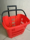 Durable Plastic Folding Red Shopping Hand Basket With Wheels /  Trolley Basket For Shop