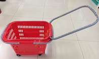Extensible Draw Bar Shopping Basket With Wheels And Handle , Grocery Basket On Wheels