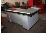 White Supermarket &amp; Retail Store Cash Wrap Counter Table With Conveyor Belt