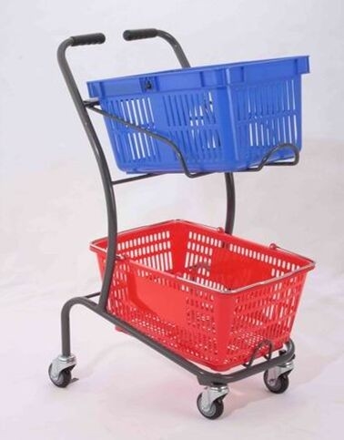 50KGS Shopping Basket Trolley Japanese Style Zinc Plating Metal Double Basket  Hand Push