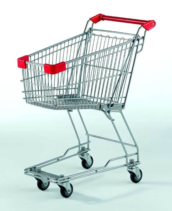 Small Supermarket Shopping Cart  60L Metal Wire Basket Trolley With Wheels