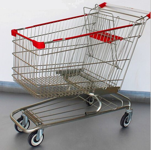 Steel Grocery Carts On Wheels American Style Chromed Metal Shopping Baskets