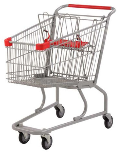 Silver Grocery Shopping Trolley / Metal Supermarket Shopping Cart 100Kgs