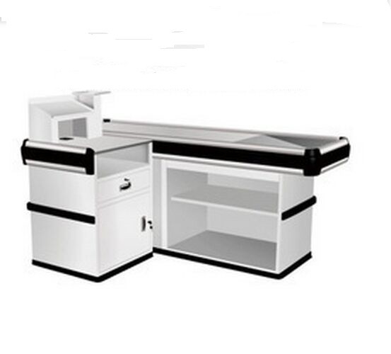 Multi - functional Supermarket Check Out Counter Steel Cashier Desk