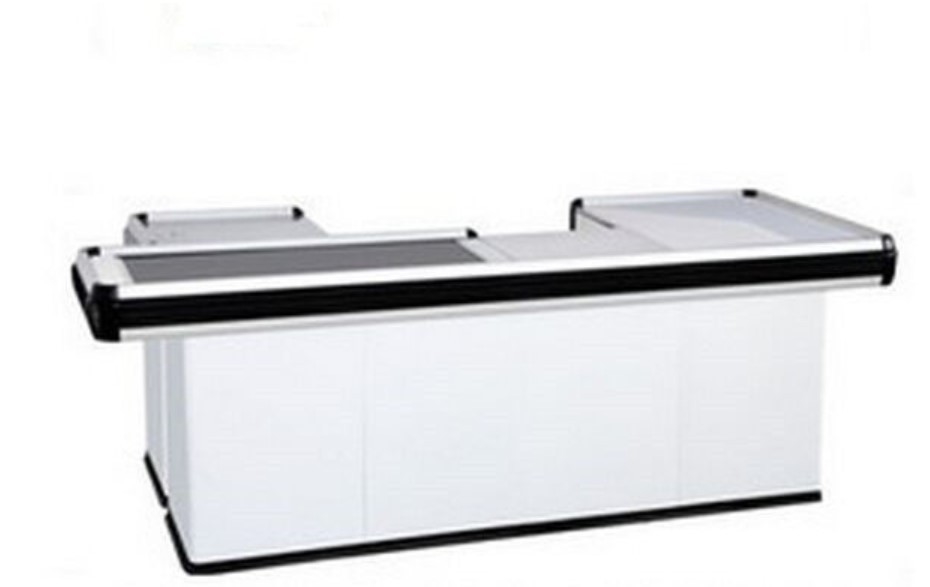 White Supermarket Conveyor Belt Checkout Counter Customized 2300×1200×850 mm