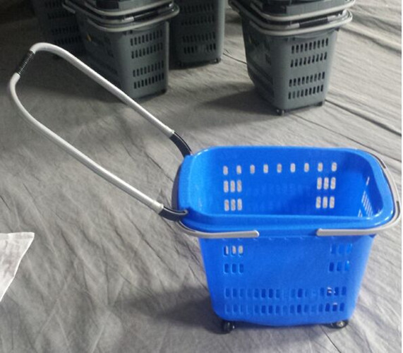Aluminum Alloy Pull Rod Folding Movable Shopping Basket Plastic Baskets With Handles
