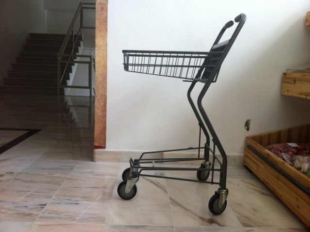 Japanese Metallic Supermarket Shopping Trolley / Grocery Cart With Wheels