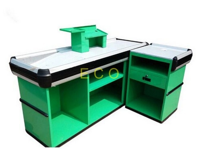 Custom Green Cashier Checkout Display Counter For Retail Store / Supermarket