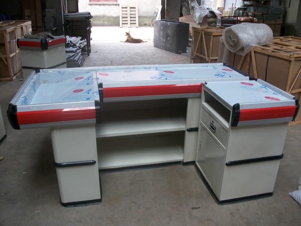 Commercial Shop Cash Register Table Counter Desk / Metallic Cashier Desk With Solid Structure