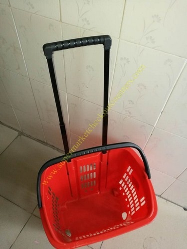 Supermarket Plastic Shopping Basket With Wheels , 455 * 355 * 415 mm