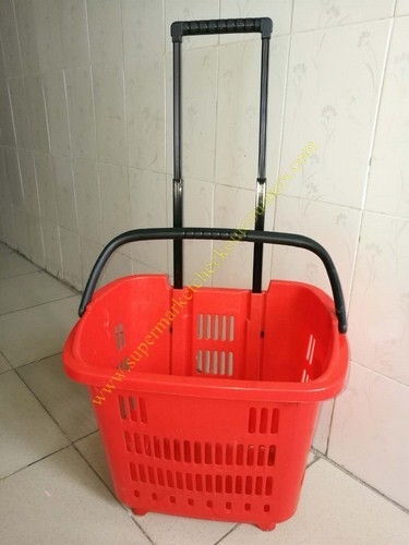HDPE Hand Rolling Shopping Basket On Wheels For Supmermarket , 25kg Capacity